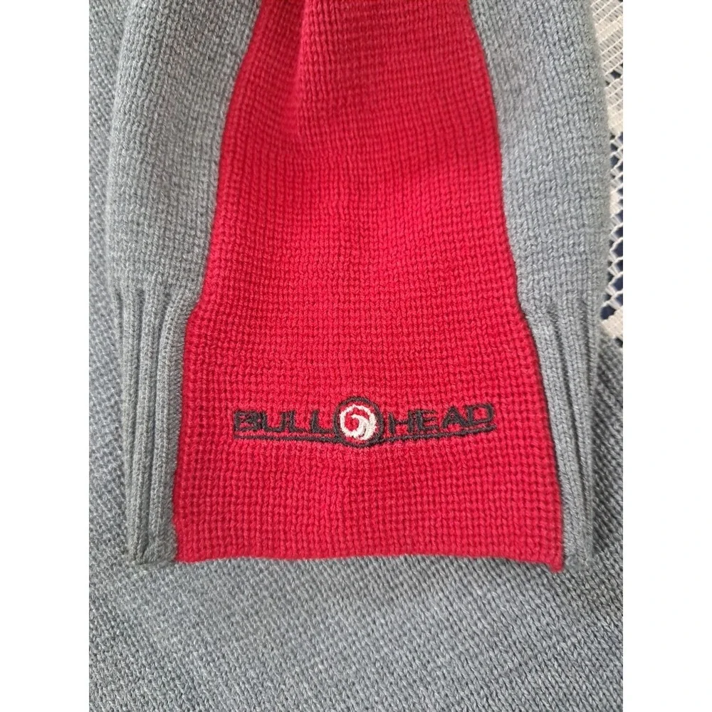 Bullhead Brand Men's Cardigan Size M Full Zip Gray Red Black Logo Pockets Preppy